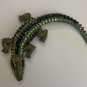 Green Crystal Lizard Brooch - Decorative Reptile Pin